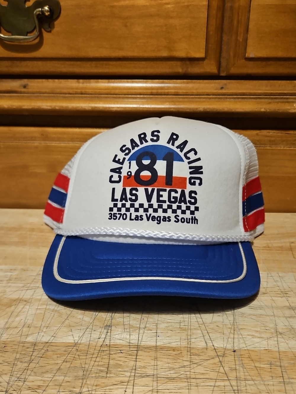Roots Of Fight Caesars Racing Las Vegas Mens 3 Stripe Trucker Cap Mesh Snapback